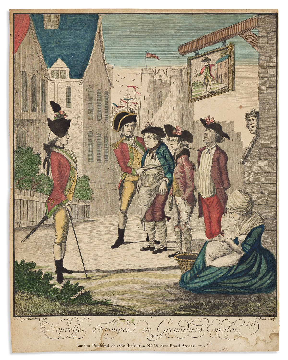 (AMERICAN REVOLUTION--1780.) Varton, after Bundury [Bunbury]. Nouvelles Troupes de Grenadiers Englois.